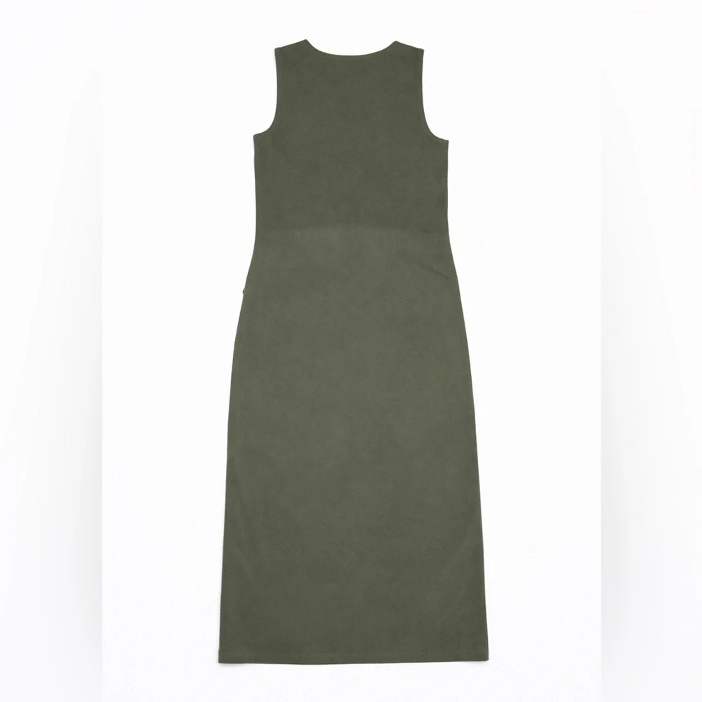 Lou & Grey Olive Gray Modal Blend Button Front Midi Dress Tie Waist Size Small - Picture 3 of 8